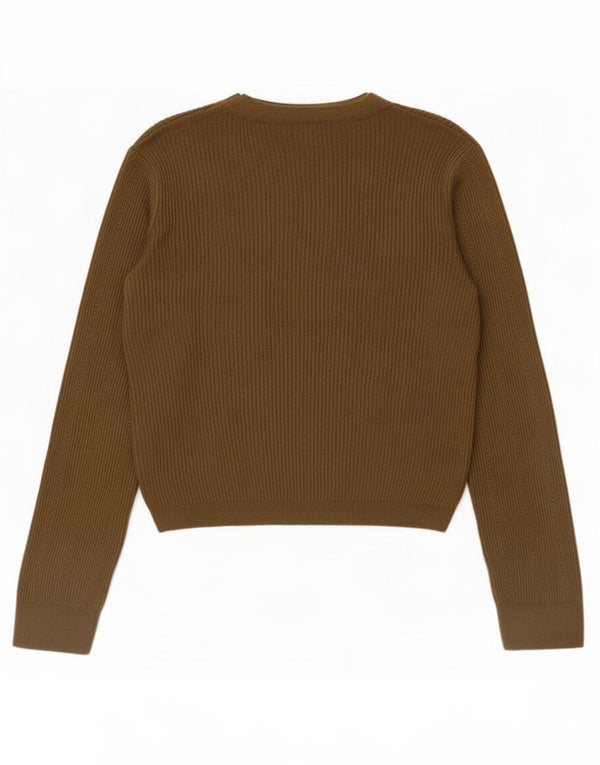 Topshop Dame Crop Boat Neck Jumper Sweater UK 14 Large Khaki Viscose