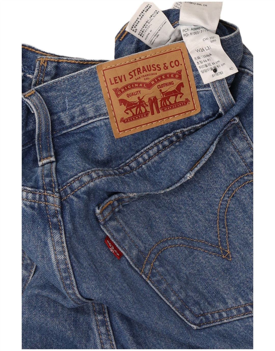 Levi's Dame Distressed High Rise Straight Jeans W26 L31 Blå Bomuld