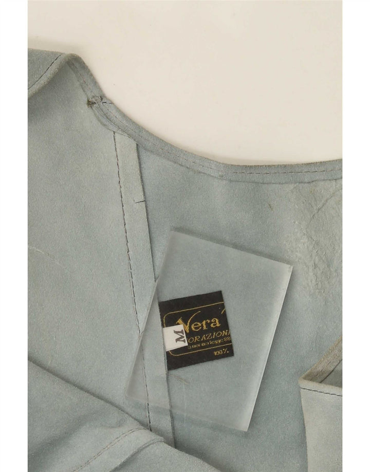 Vintage Dame Ruskind Ærmeløs Tunika Top UK 12 Medium Blue Læder