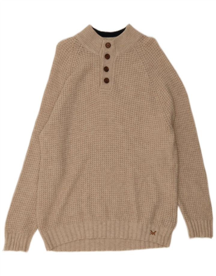 Besætningstøj Herre Button Neck Jumper Sweater XL Beige Uld