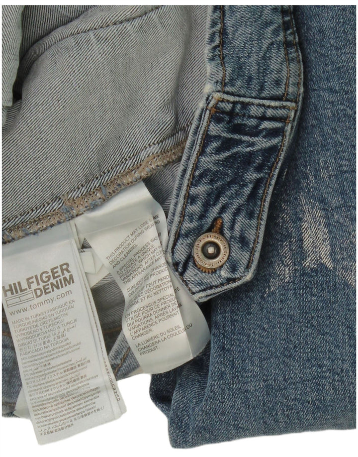 TOMMY HILFIGER Womens Crop Denim Jacket UK 10 Small Blue Geometric Cotton