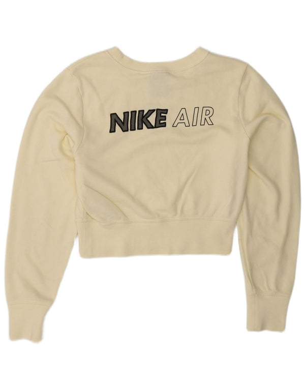 NIKE Womens Crop Graphic Sweatshirt Jumper UK 10 Small Off White Bomuld