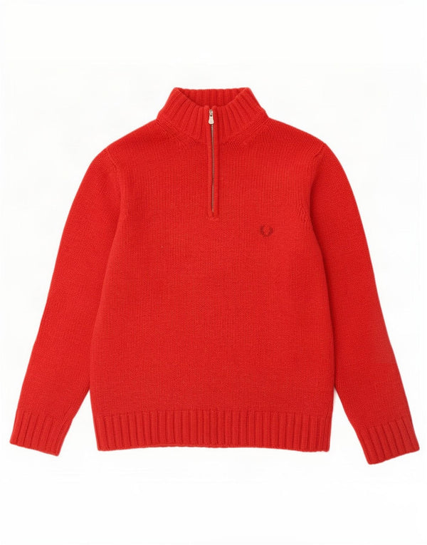 Fred Perry Herre Zip Neck Jumper Sweater Large Rød Uld