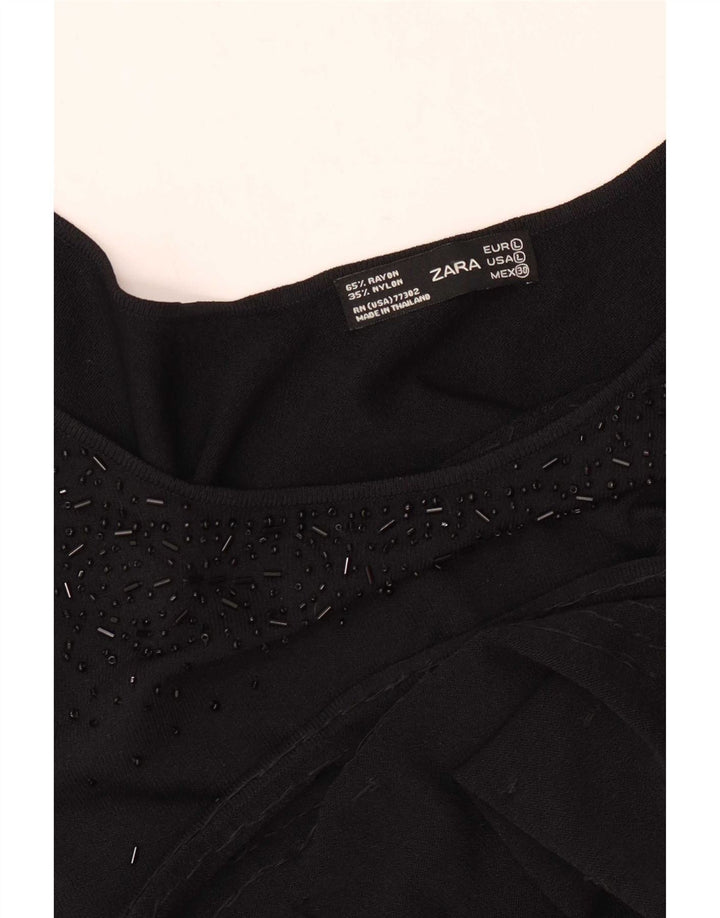 Zara Dame Cami Top UK 14 Large Black Rayon