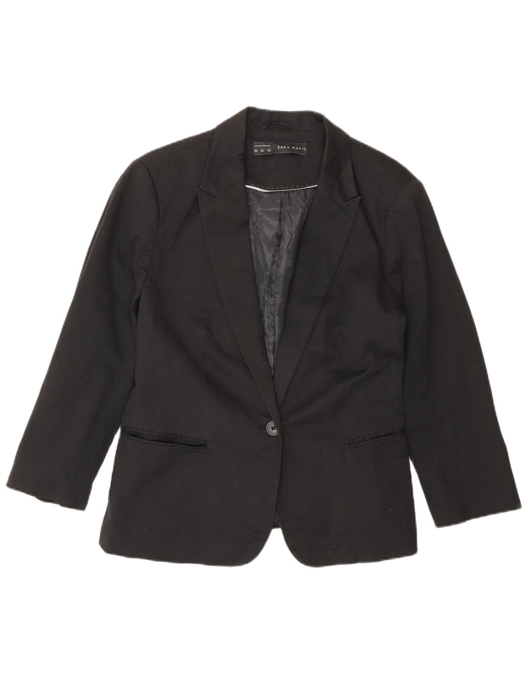Zara Dame 3/4 ærmer 1 knap blazerjakke UK 20 2XL sort bomuld