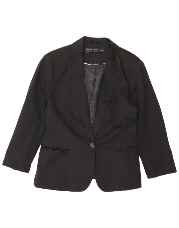 Zara Dame 3/4 ærmer 1 knap blazerjakke UK 20 2XL sort bomuld