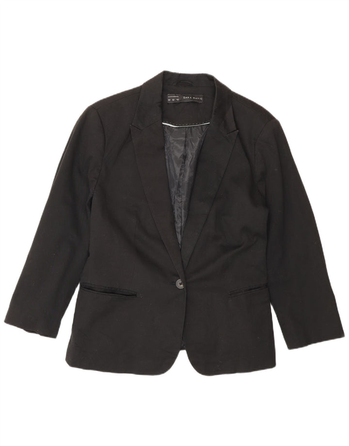 Zara Dame 3/4 ærmer 1 knap blazerjakke UK 20 2XL sort bomuld