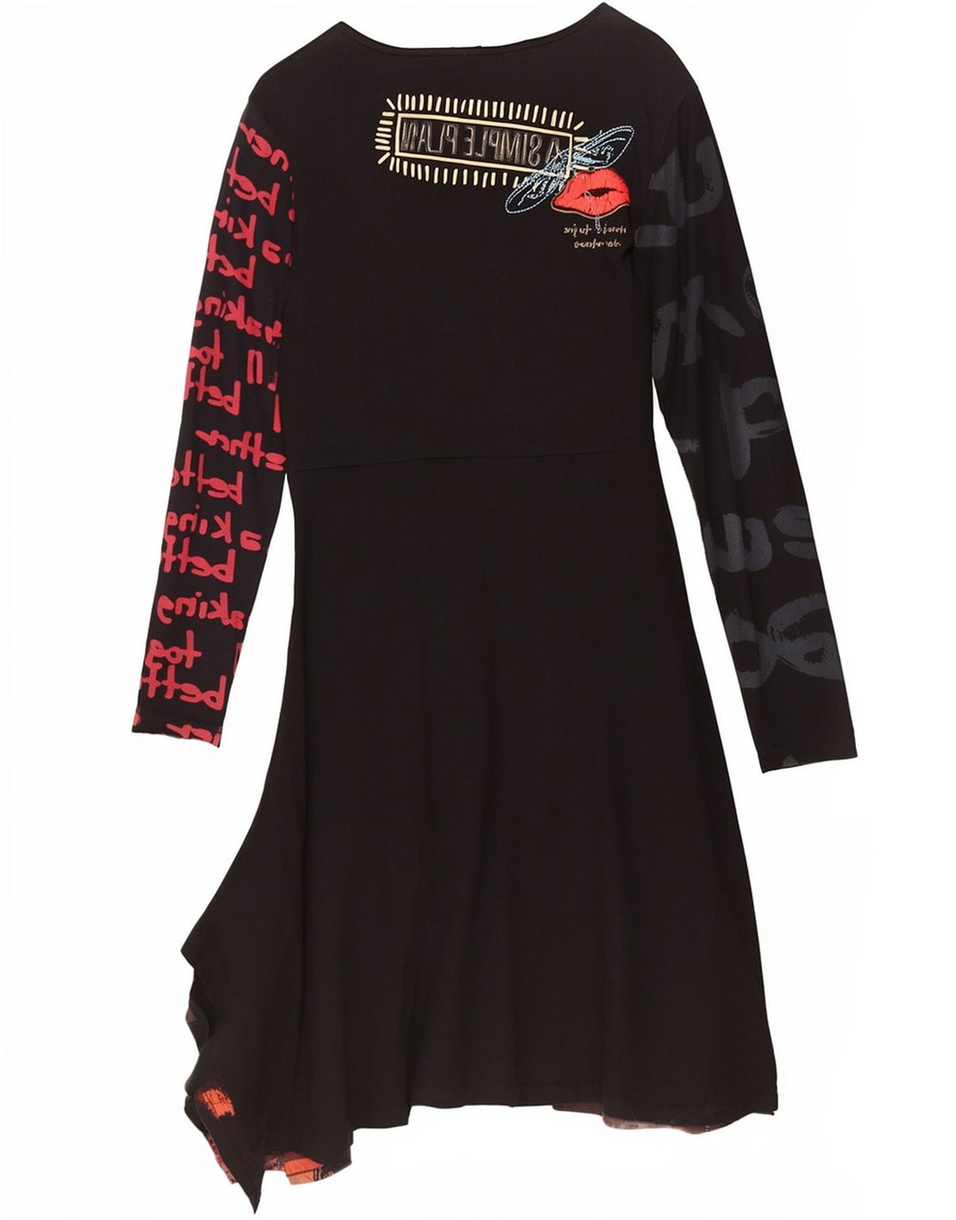 Desigual Kvinders Grafisk Asymmetrisk Kjole UK 18 XL Sort Patchwork