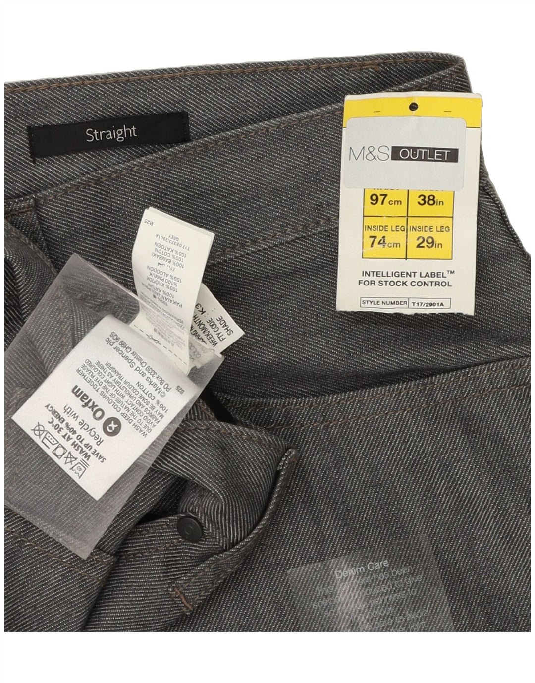 MARKS & SPENCER Mens Autograph Straight Cropped Trousers W38 L25 Grey Vintage Marks & Spencer and Second-Hand Marks & Spencer from Messina Hembry 