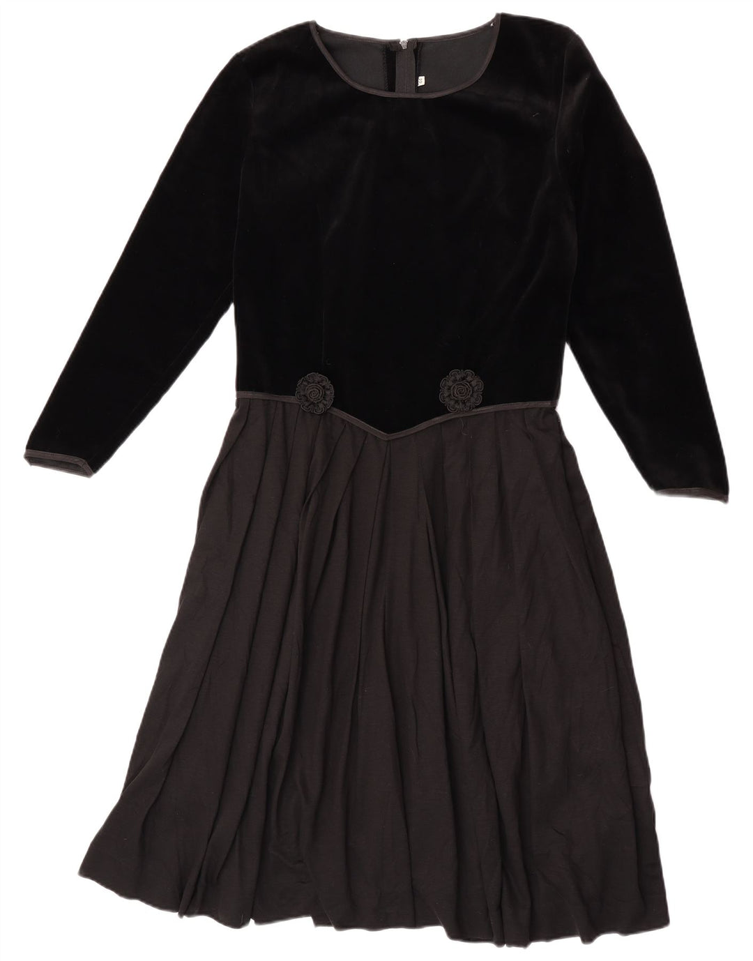 Vintage Dame Langærmet A-Line Kjole IT 44 Medium Sort Colourblock