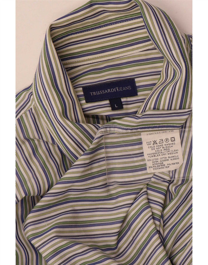 Trussardi Jeans Herreskjorte Stor flerfarvet stribet bomuld
