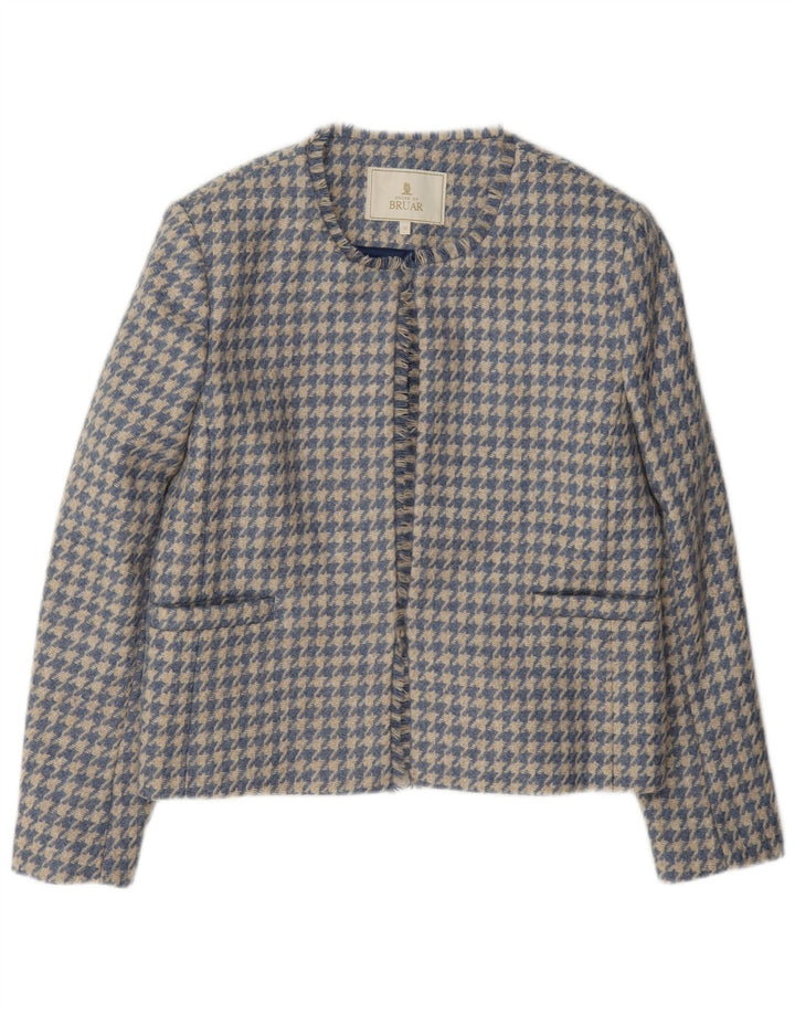 HOUSE OF BRUAR Dame Blazer Jakke UK 12 Medium Blue Houndstooth Uld