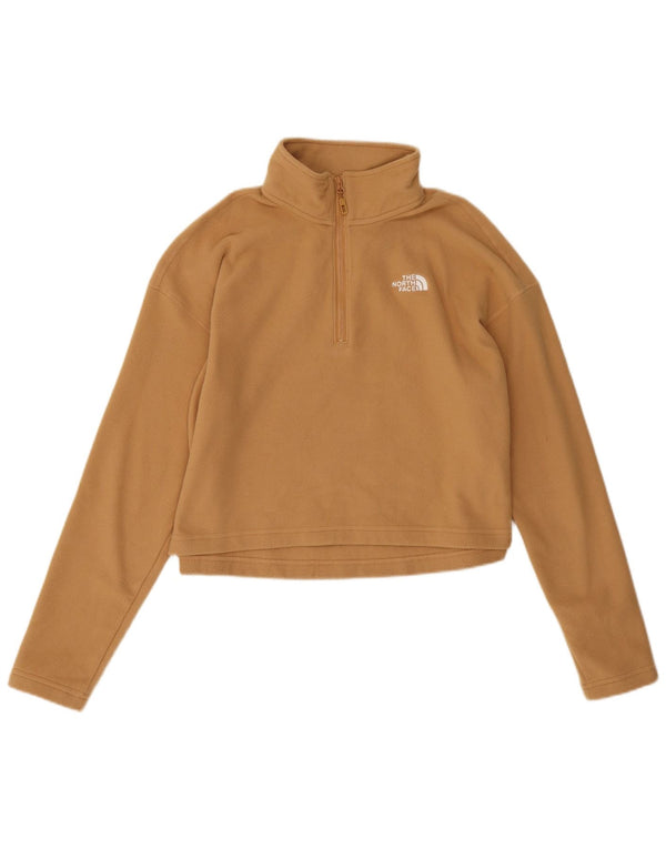 The North Face Dame Crop Zip Neck Fleece Jumper UK 18 XL Beige Polyester