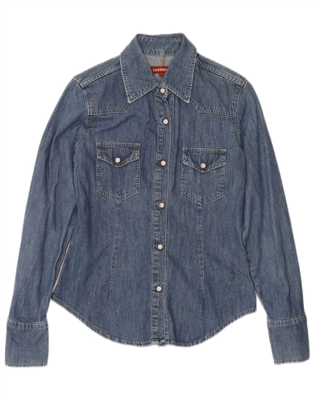 CARRERA Dame Denim Shirt UK 10 Small Blue Cotton