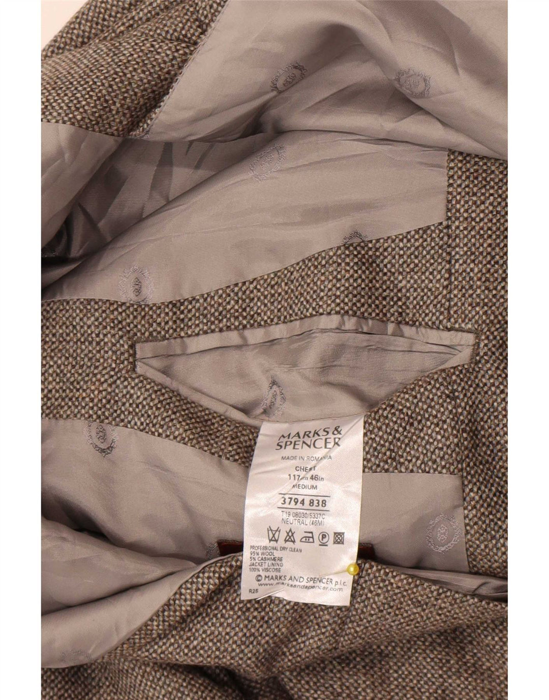 Marks & Spencer Herre 3-knaps blazerjakke UK 46 XL Grå uld