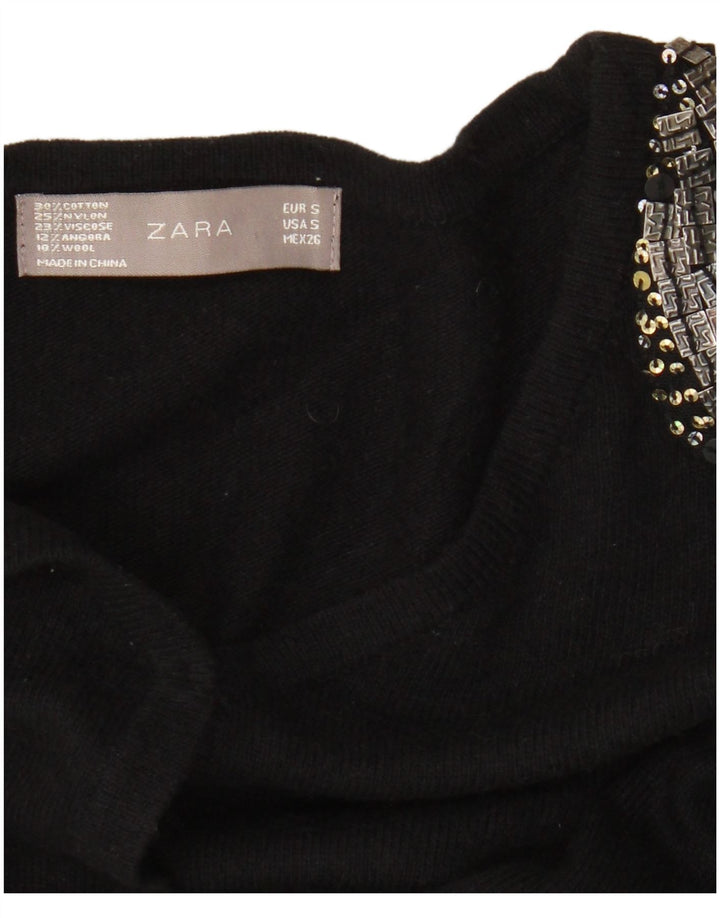 Zara Dame Cardigan Sweater UK 8 Small Black Bomuld
