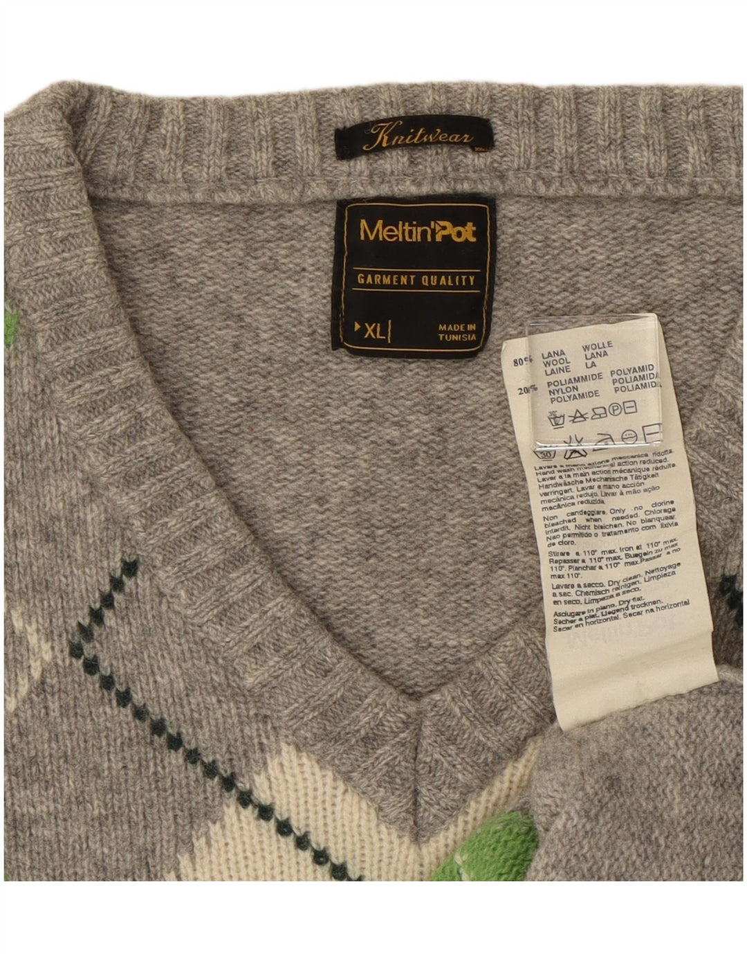 Meltin' Pot Herre V-hals sweater XL Grå Argyle/Diamond Wool