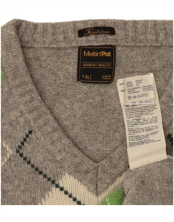Meltin' Pot Herre V-hals sweater XL Grå Argyle/Diamond Wool