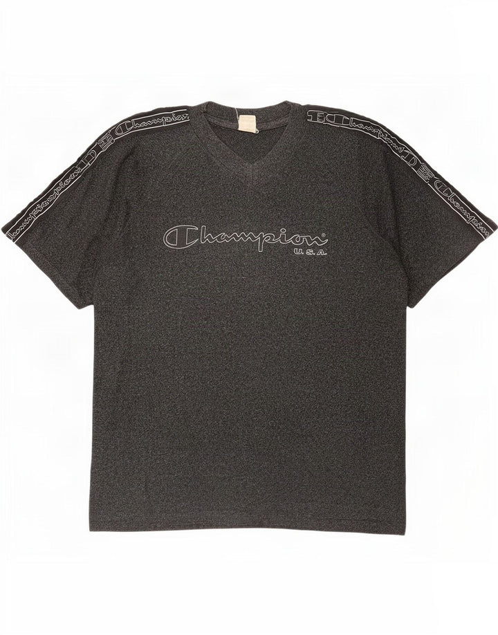Champion Herre Grafisk T-Shirt Top XL Grå Flecked Bomuld