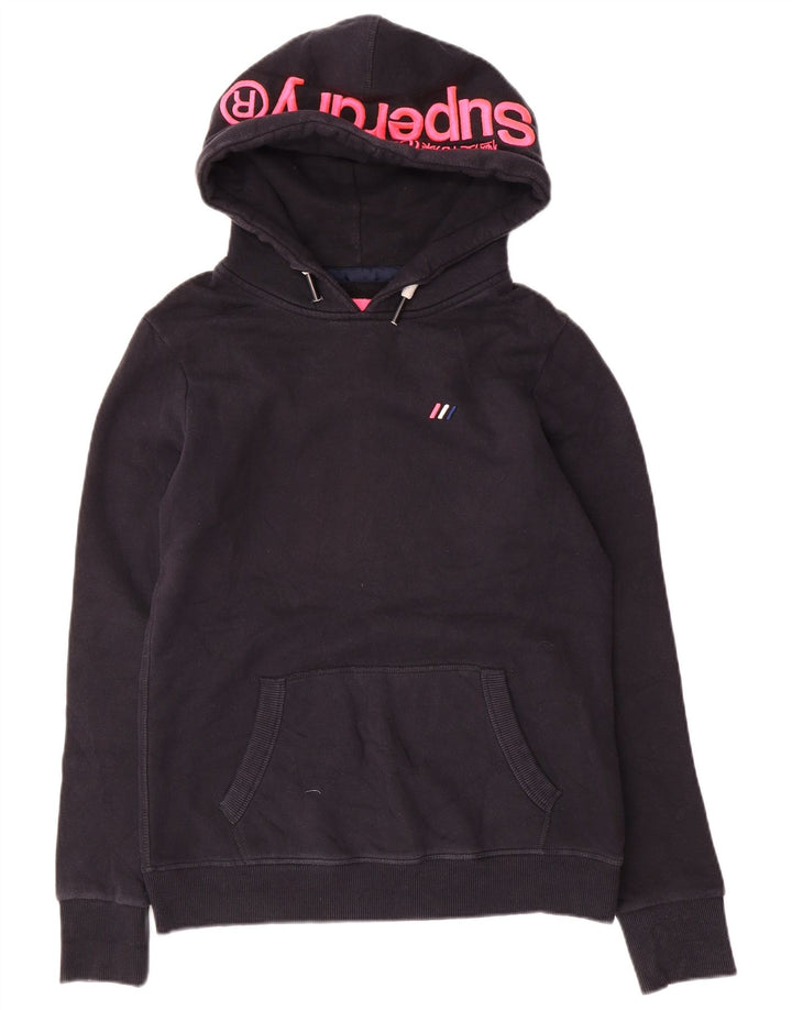 SUPERDRY Grafisk hættetrøje til kvinder UK 12 Mellem marineblå bomuld