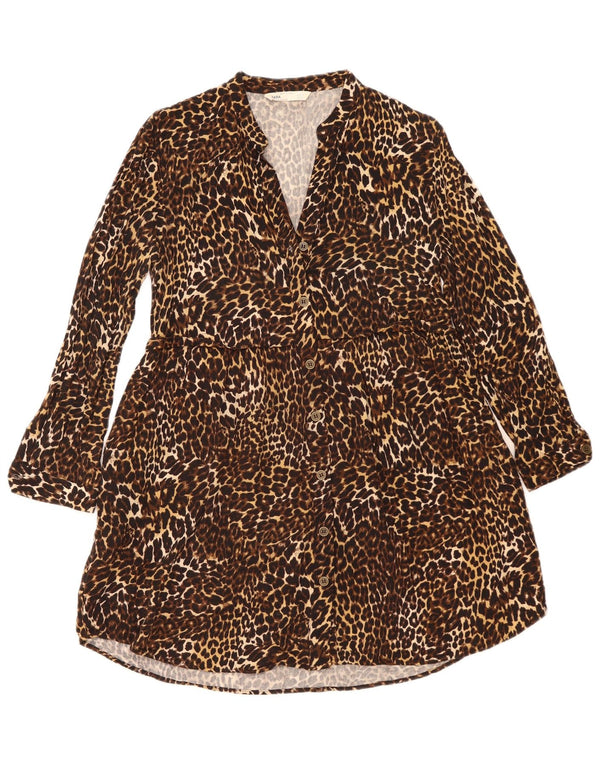 Zara Womens Z1975 skjortekjole UK 10 Small Brown Animal Print Viscose