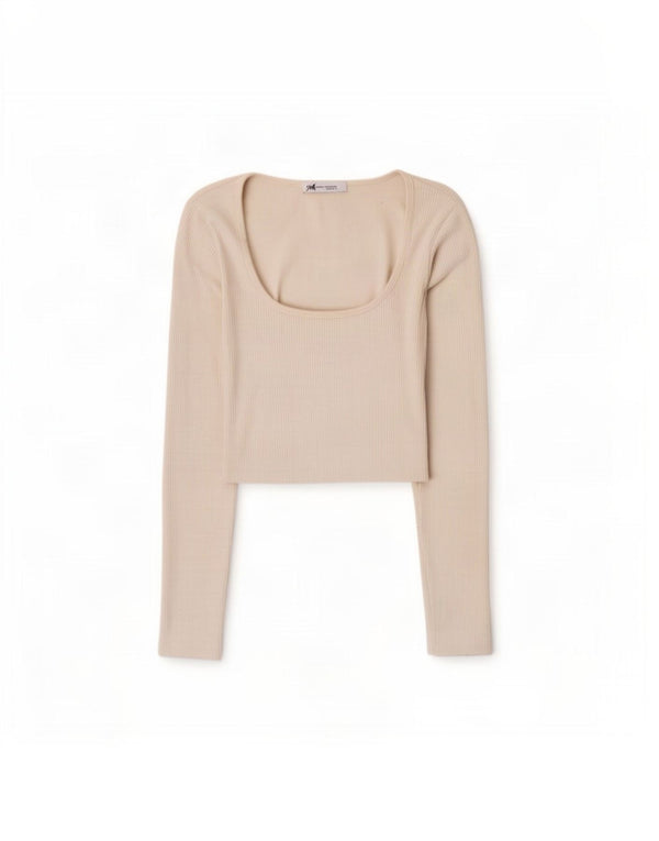Zara Womens Crop Top Langærmet UK 4 XS Hvid Nylon