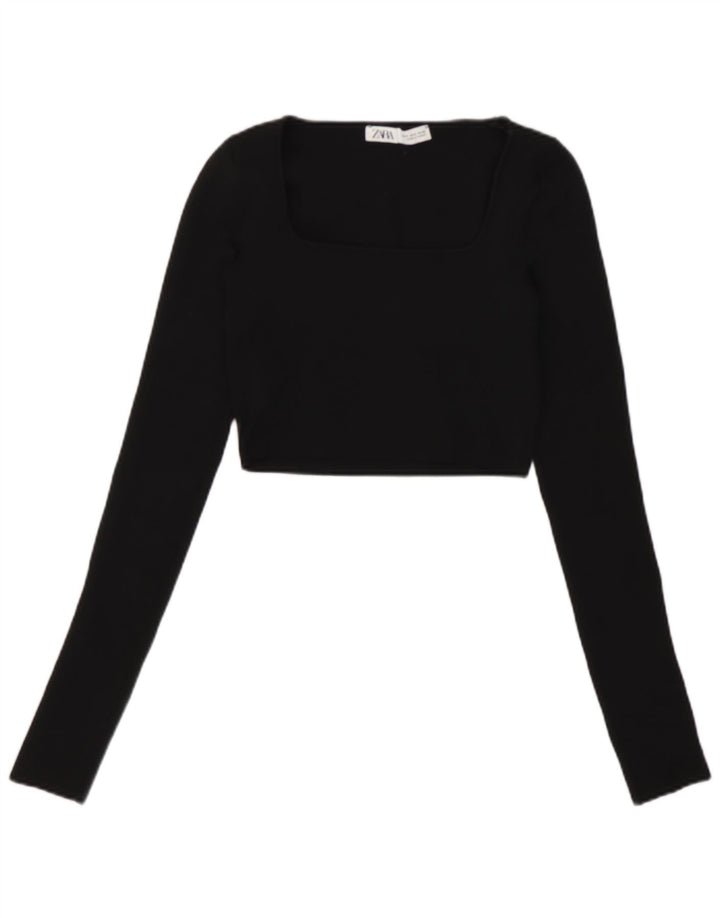 Zara Dame Crop Top Langærmet UK 8 Lille Sort