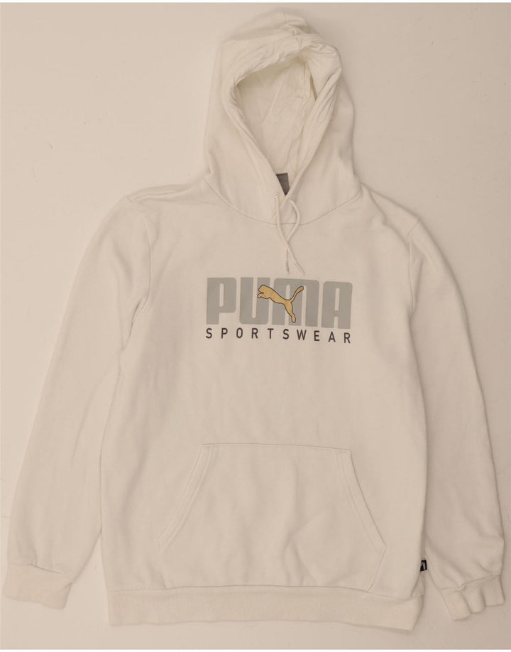 PUMA Mens Graphic Hoodie Jumper Medium White Cotton Vintage Puma and Second-Hand Puma from Messina Hembry 