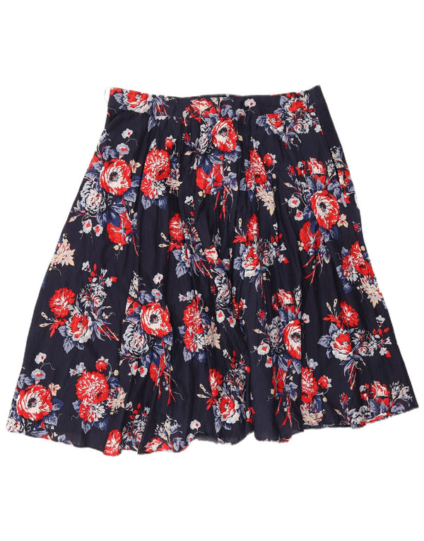 Laura Ashley Kvinder plisseret nederdel UK 14 Large W32 Navy Blue Floral Bomuld