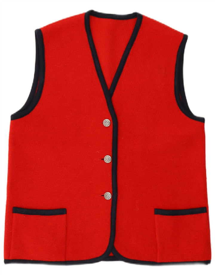 VINTAGE Dame ærmeløs cardigan sweater UK 14 Medium Rød