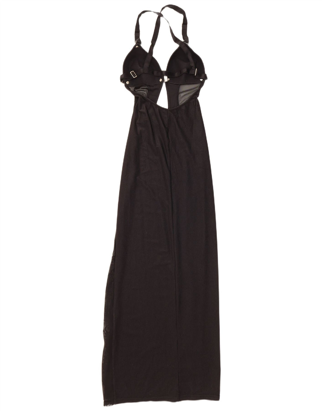 Vintage Dame Halter Maxi Dress UK 12 Medium Sort Polyamid