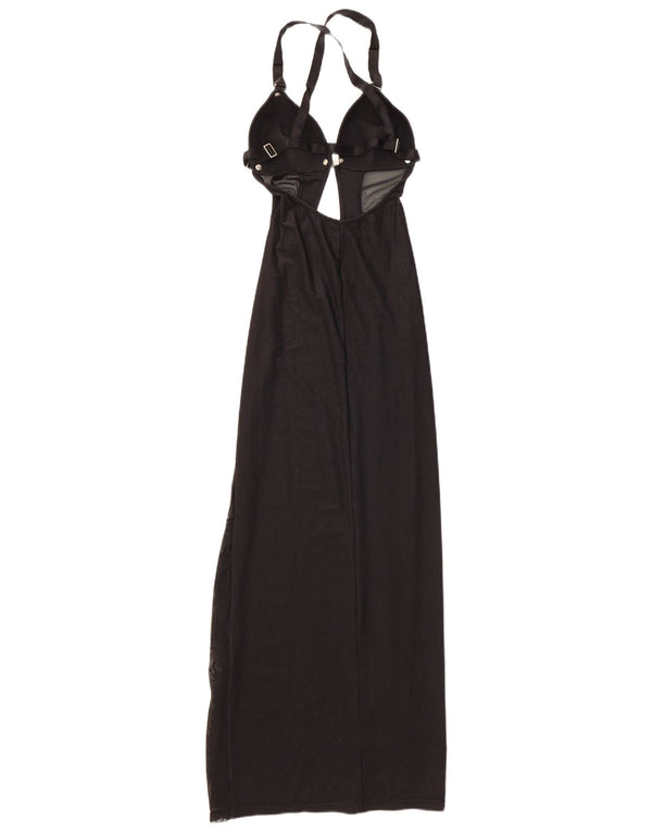Vintage Dame Halter Maxi Dress UK 12 Medium Sort Polyamid