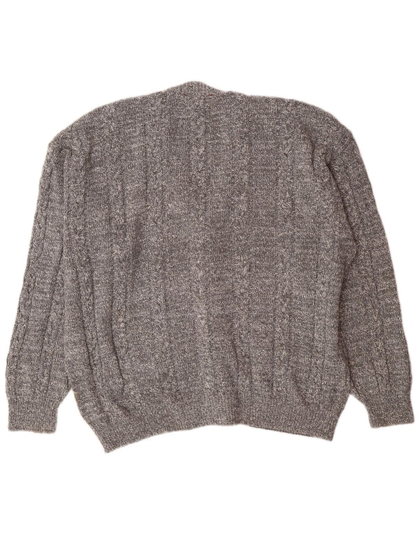 Vintage herre cardigan sweater IT 52 stor grå flækket bomuld Classic