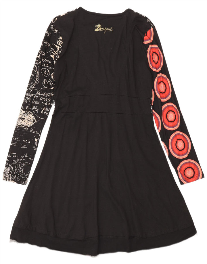Desigual Kvinder Abstrakt Mønster Grafisk Empire Kjole XL Sort Moderne