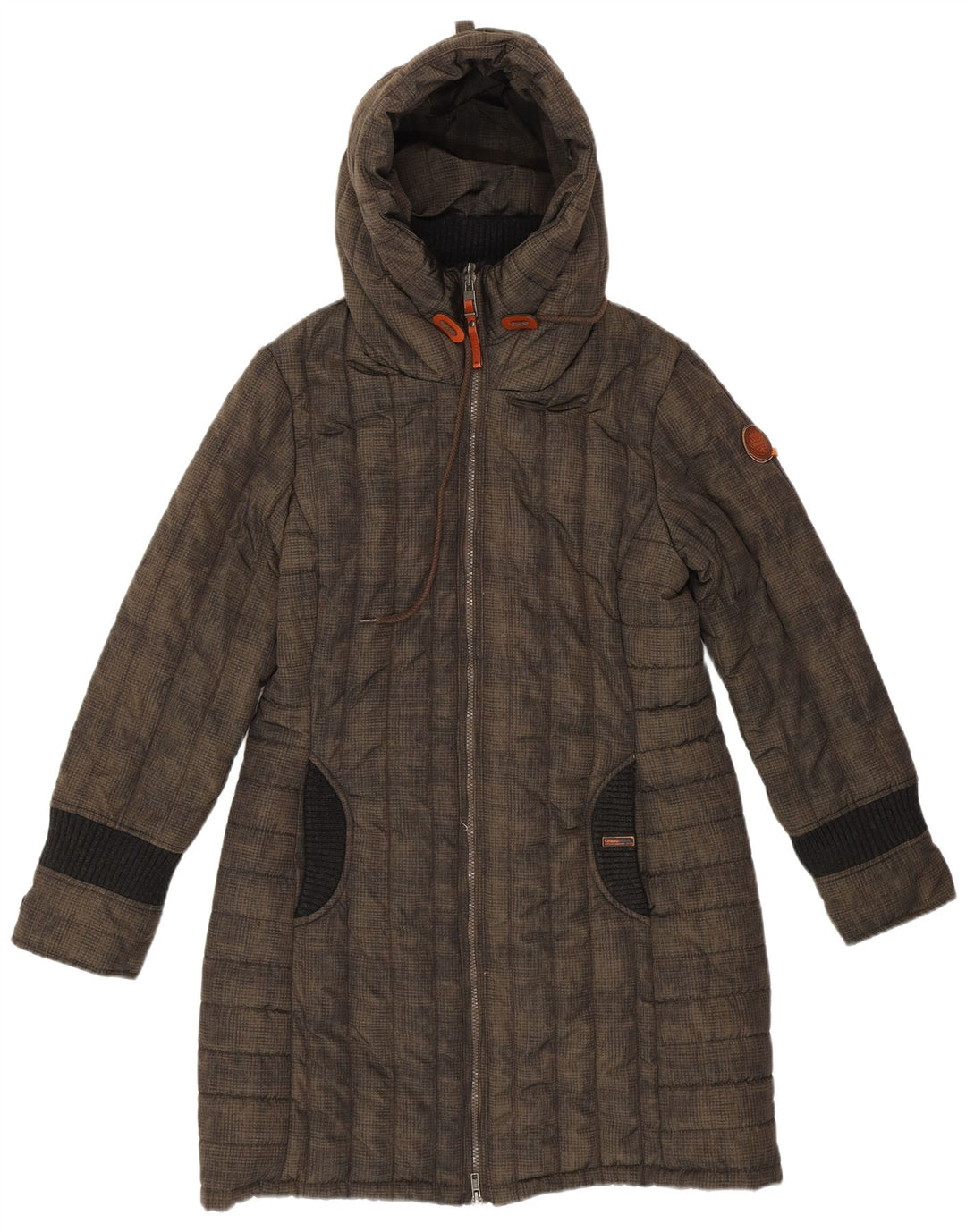 KHUJO Womens Hooded Padded Coat UK 16 Large Brown Polyester