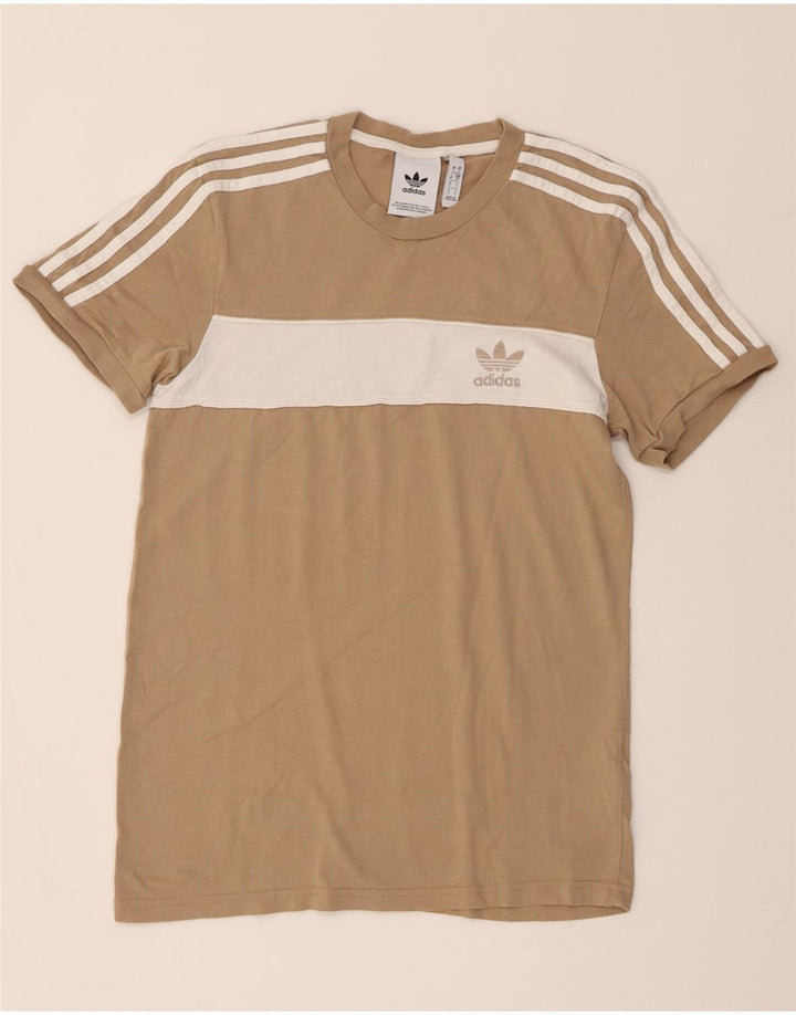 Adidas Herre T-Shirt Top Lille Beige Colourblock Bomuld