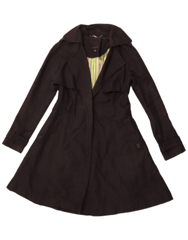TED BAKER Womens Open Trench Coat Størrelse 2 Lille sort bomuld