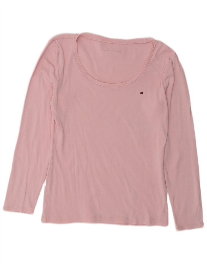 TOMMY HILFIGER Womens Top Long Sleeve UK 12 Medium Pink Cotton