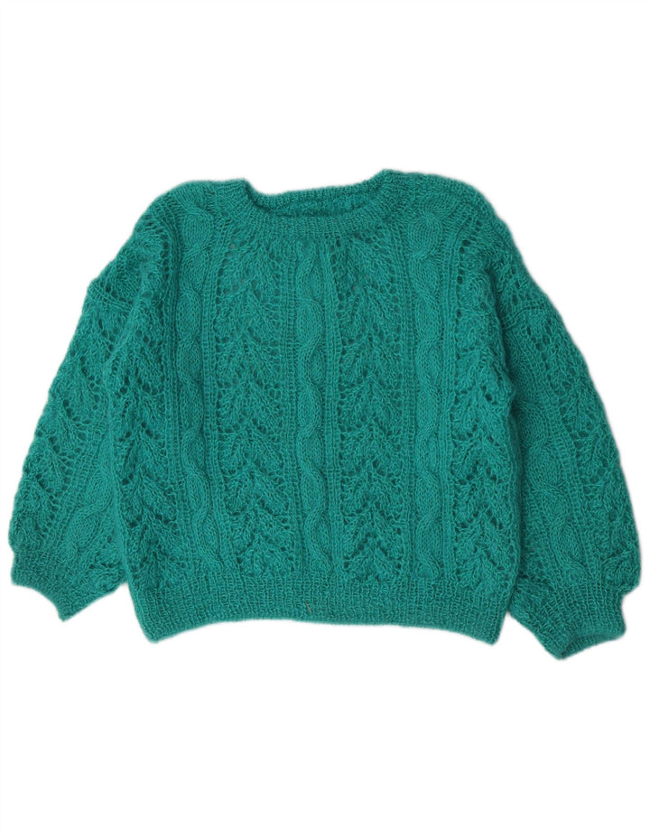 Vintage sweater med rund hals til kvinder UK 14 Medium Green