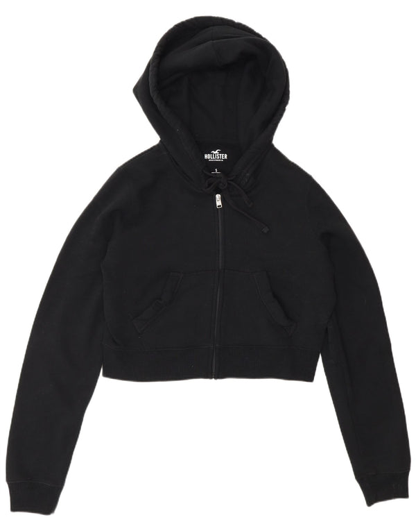 Hollister Dame Crop Zip Hoodie Sweater UK 10 Small Black Bomuld
