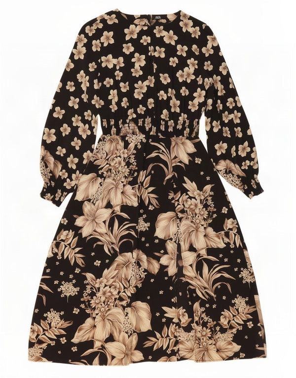 Zara Dame Langærmet Maxi Kjole UK 10 Small Black Floral Polyester