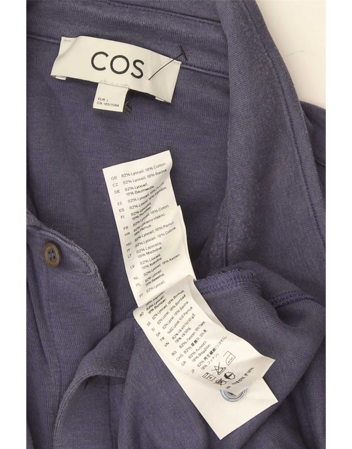 Cos Kortærmet skjorte til mænd Large Navy Blue Lyocell