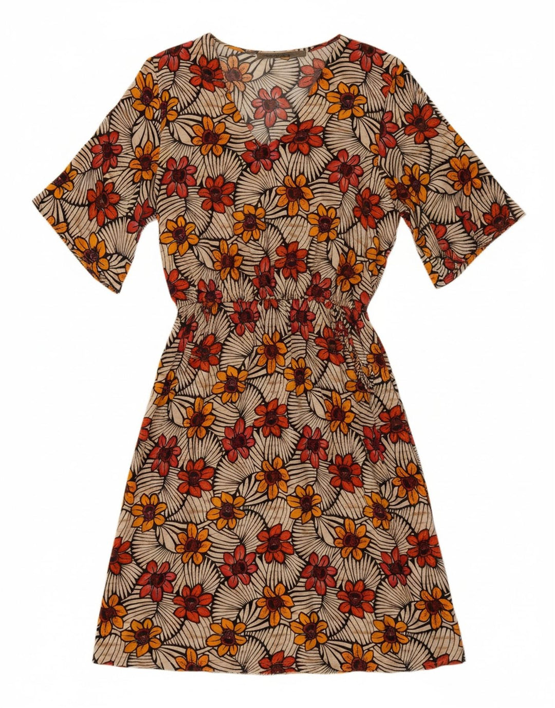 ANGELA DAVIS Womens A-Line Dress UK 12 Medium Beige Floral
