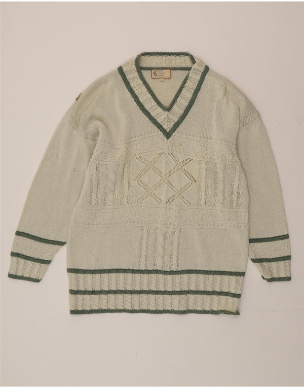 Vintage Dame Longline V-hals sweater UK 10 Small Green Retro