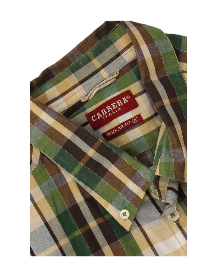 CARRERA Mens Regular Fit Short Sleeve Shirt XL Green Check Cotton Vintage Carrera and Second-Hand Carrera from Messina Hembry 