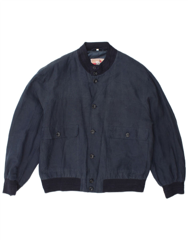 Vintage Bomberjakke til mænd IT 48 Medium Marineblå Silke