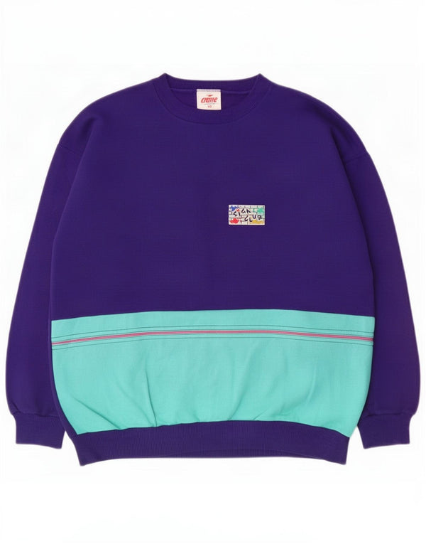 Crane Herre Sweatshirt Jumper UK 40 Medium Lilla Colourblock Bomuld