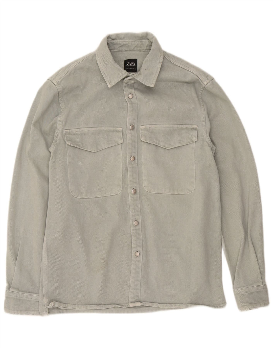 Zara Herre Relaxed Fit Denim Shirt Medium Grey Bomuld