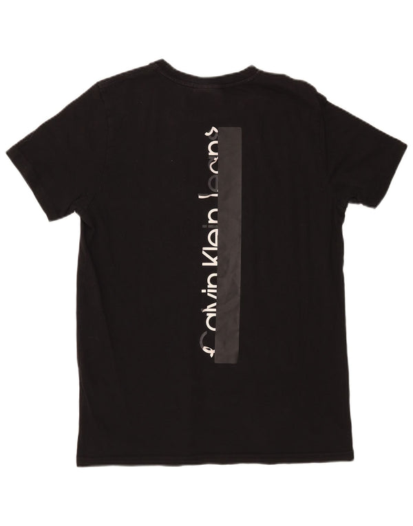 Calvin Klein Jeans Dame Grafisk T-Shirt Top UK 14 Medium Sort Bomuld