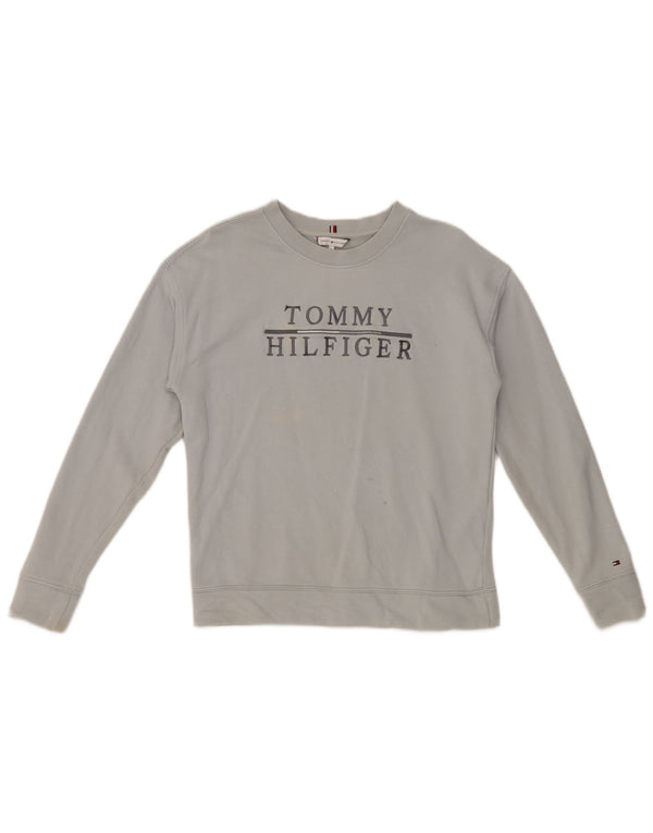 Tommy Hilfiger Dame Grafisk Oversized Sweatshirt Jumper UK 6 XS Grå